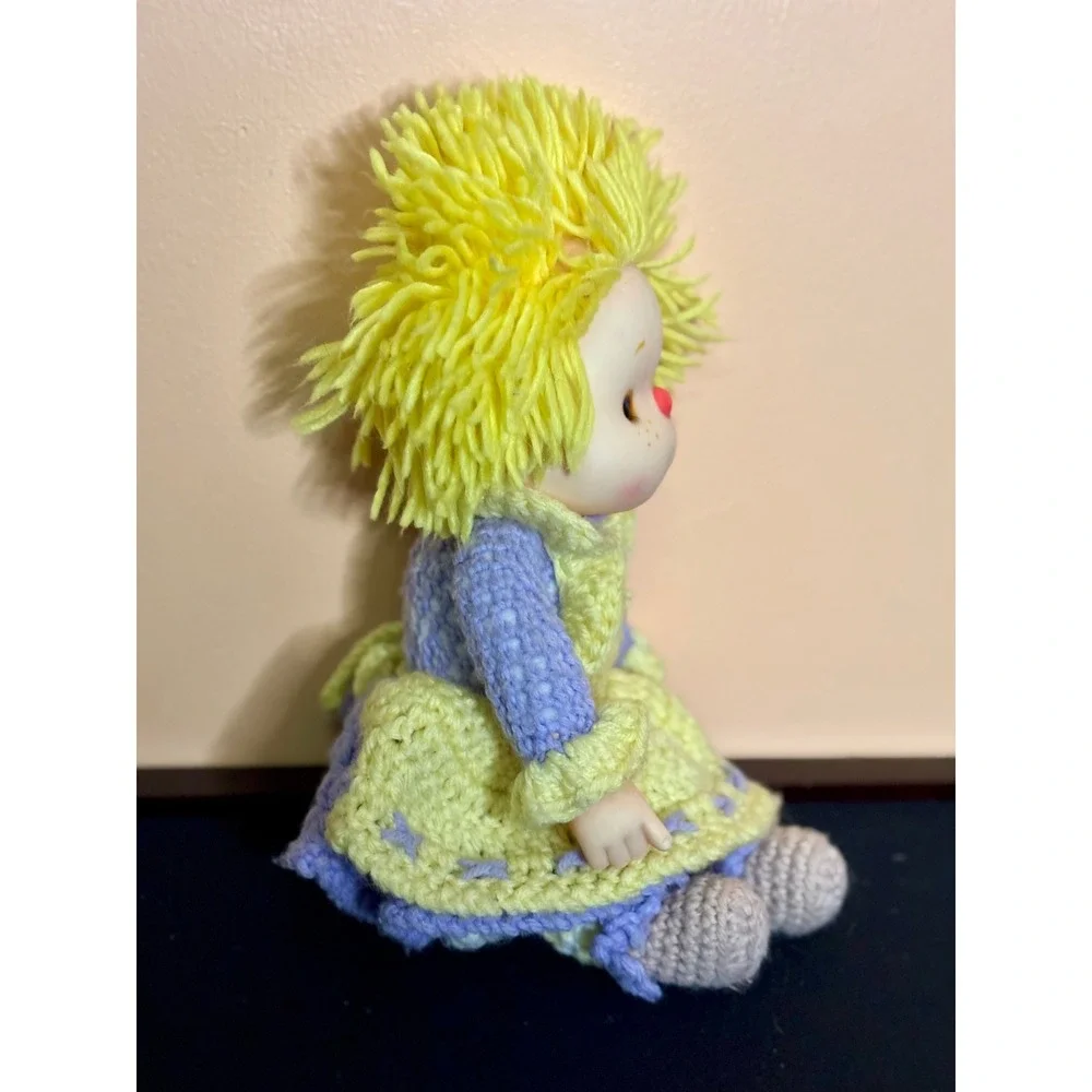 Vintage 1980s Handmade Crochet Doll Komfy Kids Style Vinyl Freckle Face